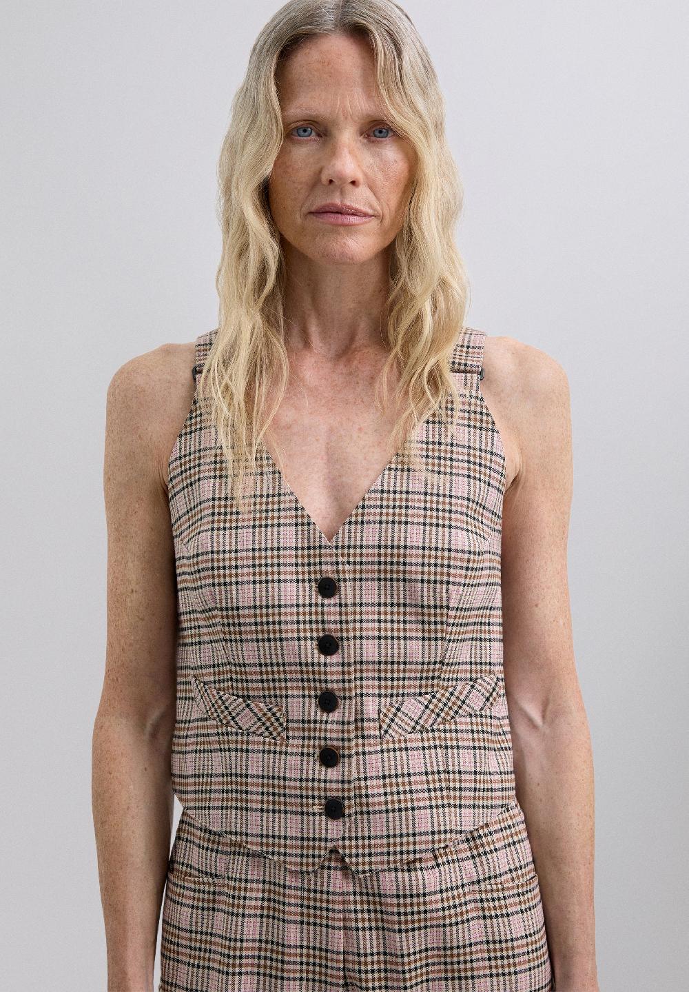 Scalpers CHECK GILET WITH BRACES PINK CHECK
