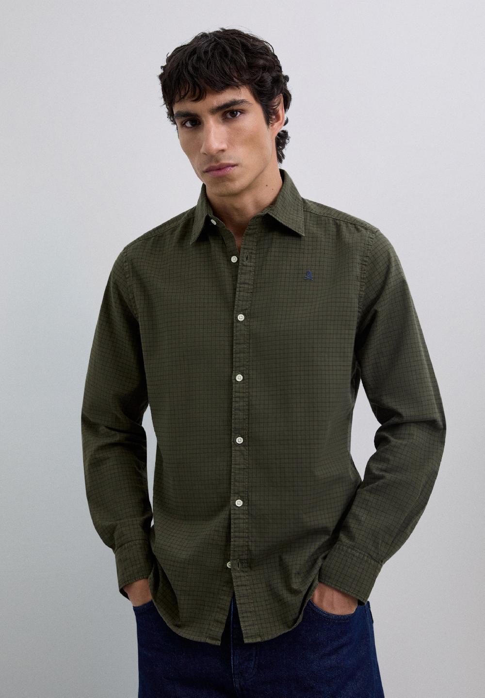 Scalpers CHECK PRINT SHIRT DARK KHAKI CHECK