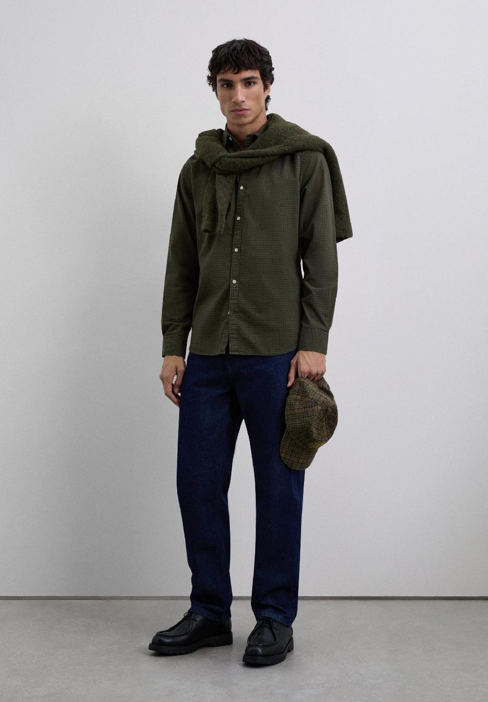 scalpers CHECK PRINT SHIRT DARK KHAKI CHECK