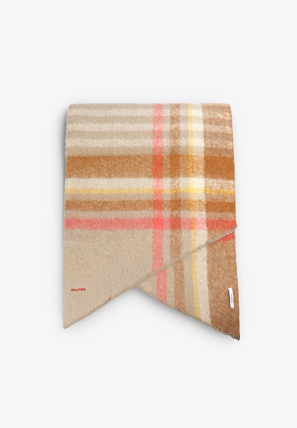 Scalpers CHECK WOOL BLEND SCARF TAUPE