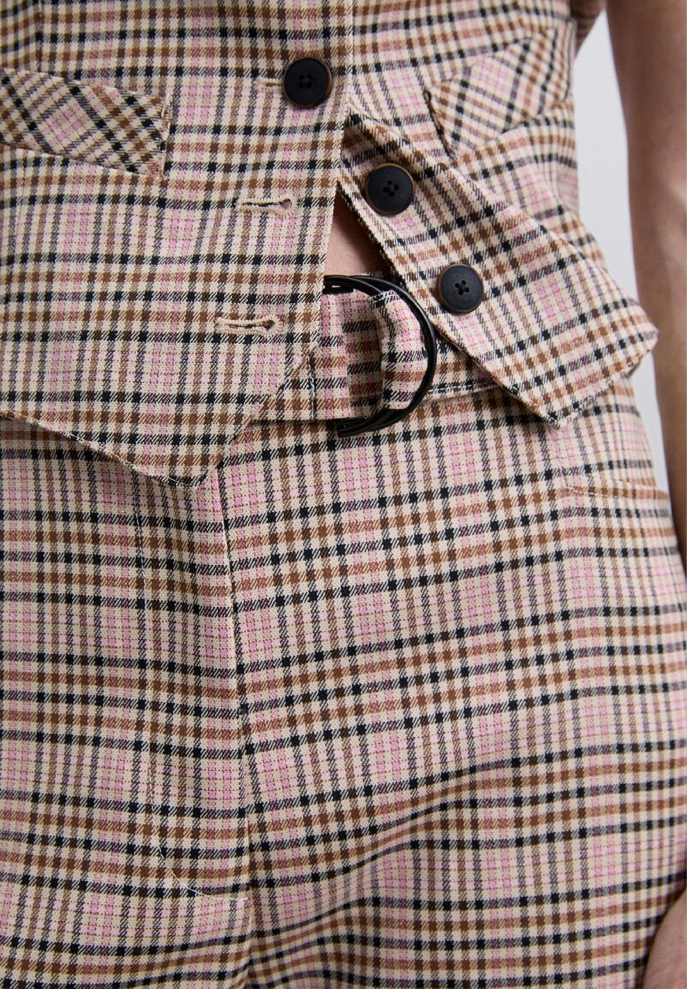 Scalpers CHECKED FLARED TROUSERS PINK CHECK