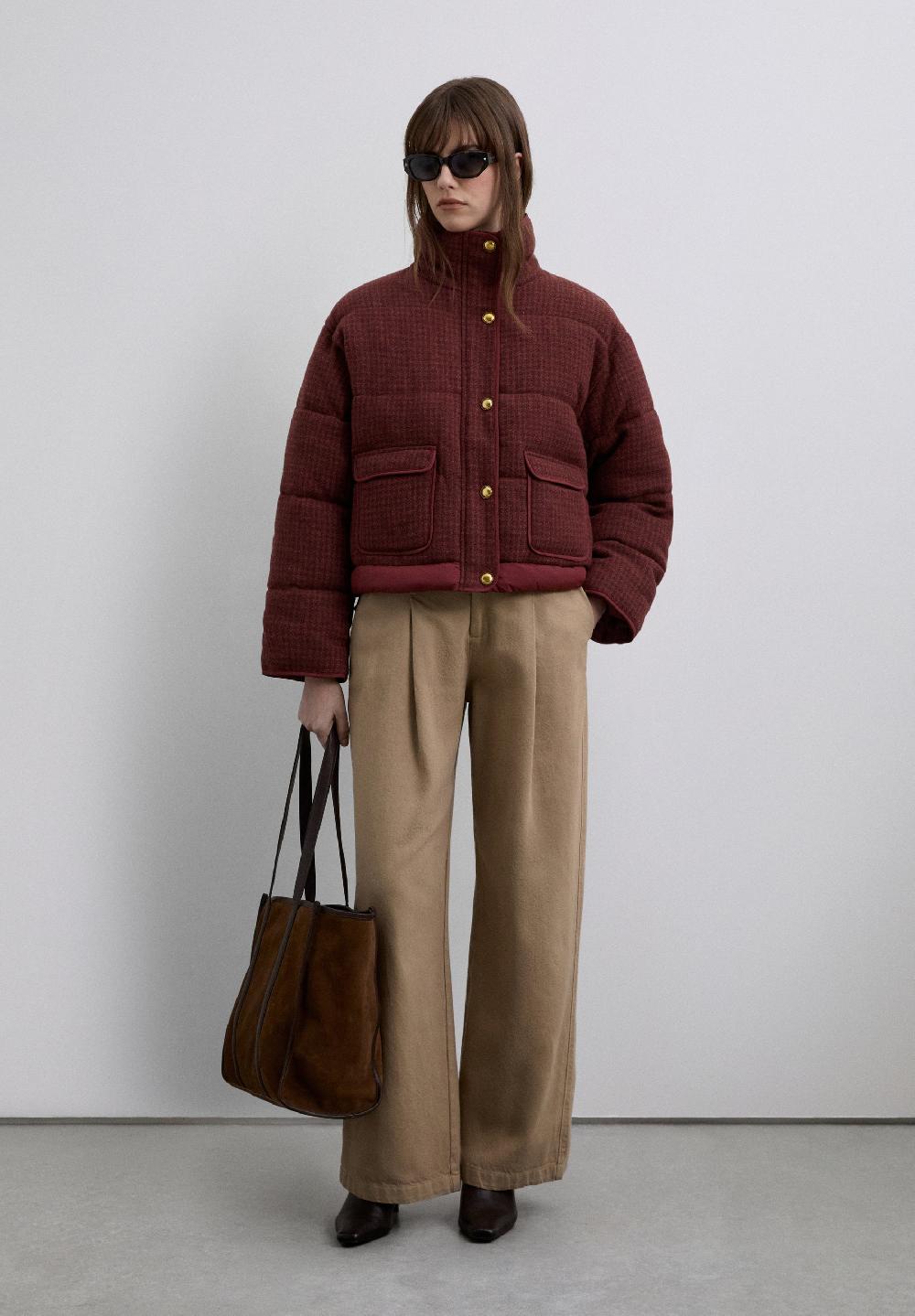 scalpers CHECKED PADDED BOMBER COAT TERRACOTTA