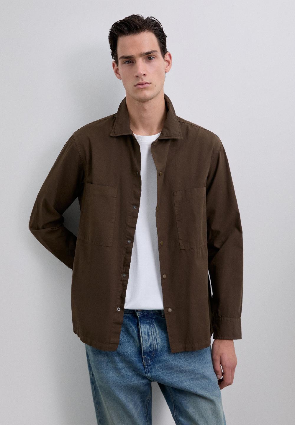 Scalpers CLASSIC COLLARED OVERSHIRT BROWN