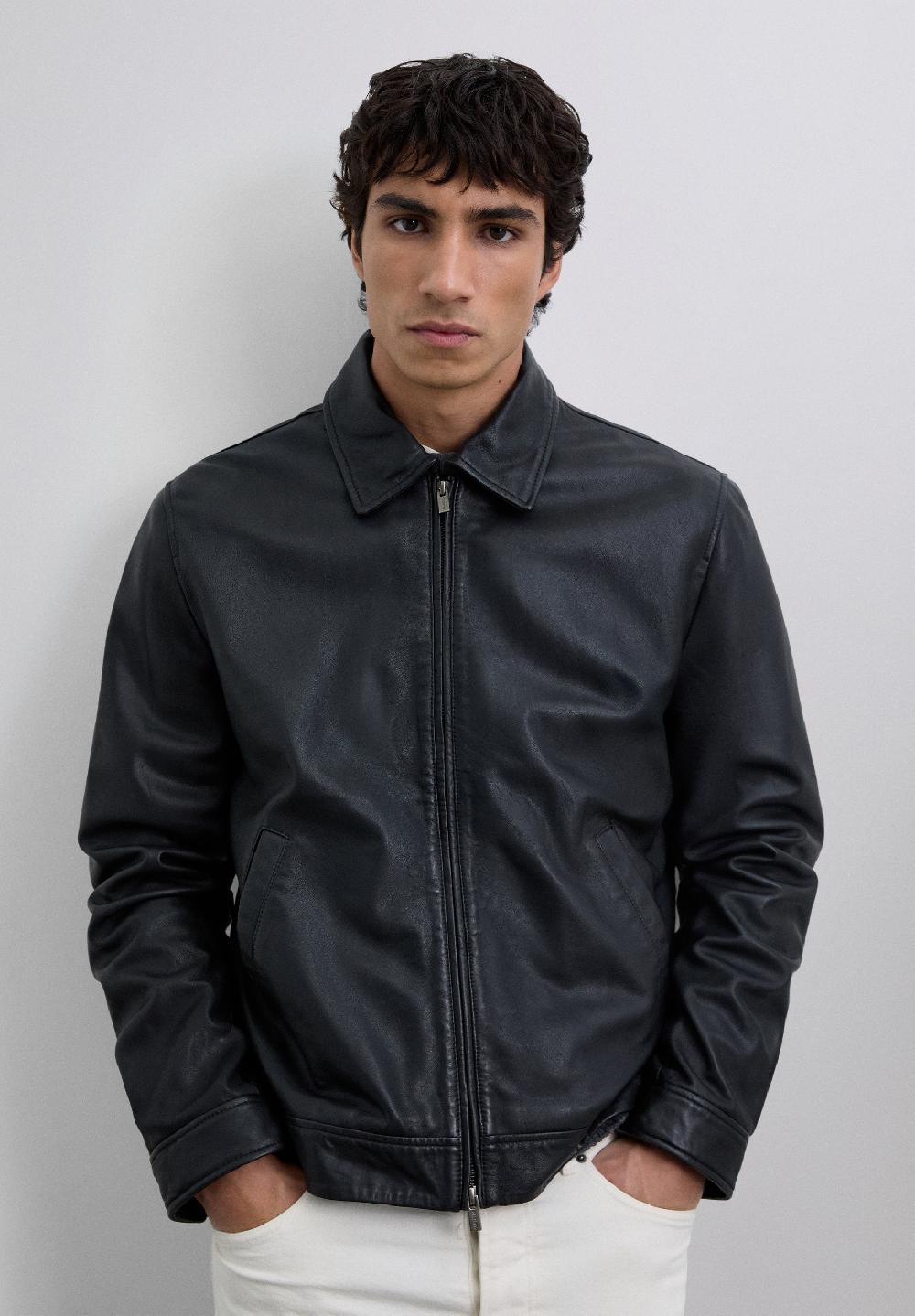 Scalpers COLLARED LEATHER JACKET BLACK