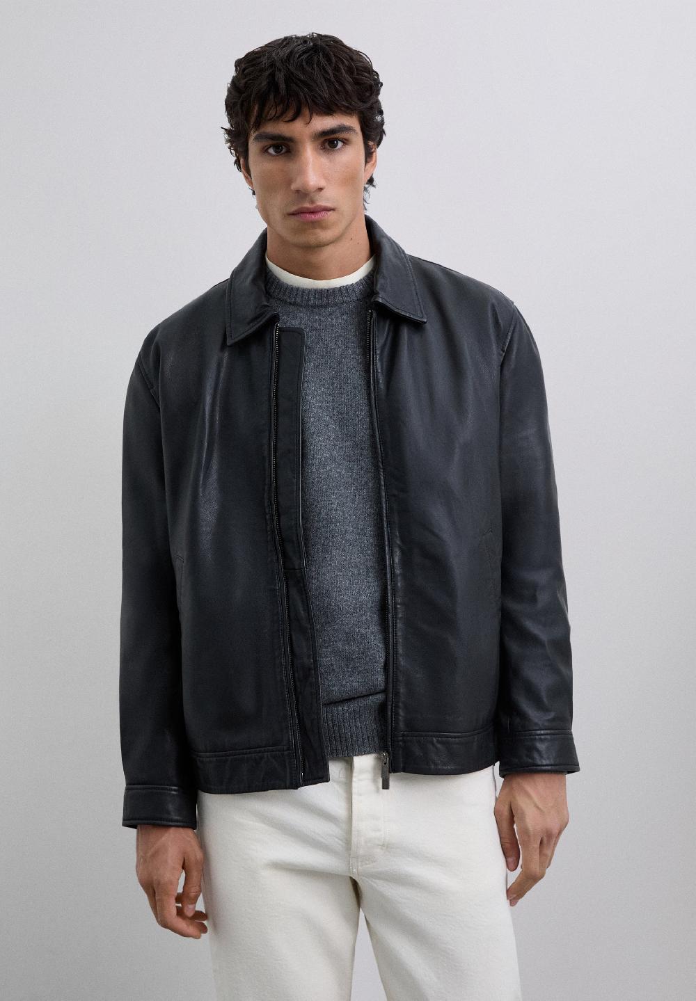 Scalpers COLLARED LEATHER JACKET BLACK