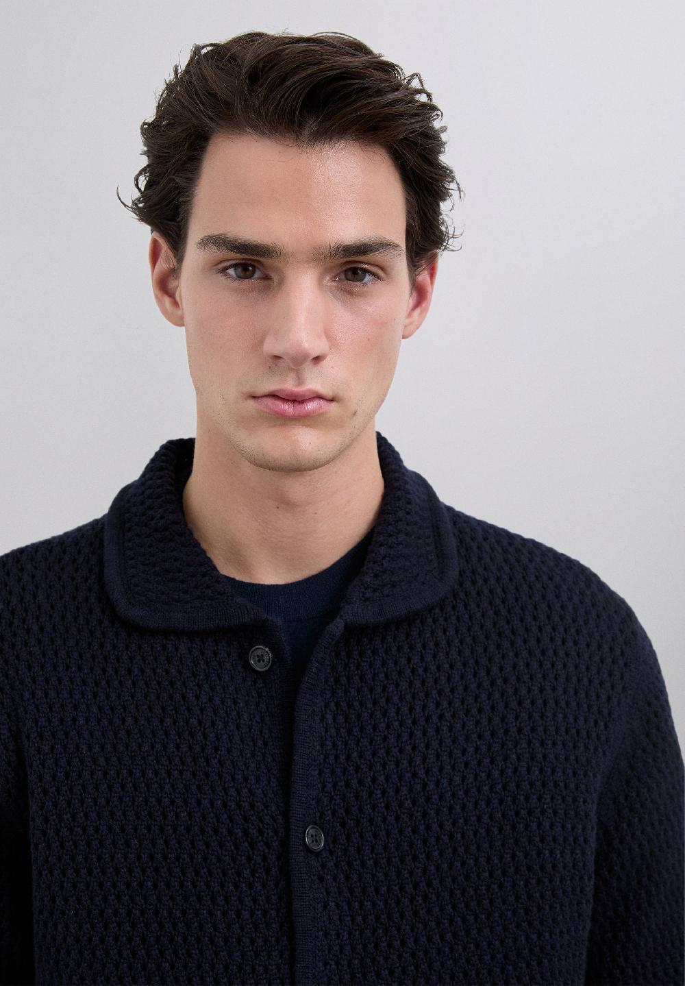 Scalpers COLLARED WOOL CARDIGAN NAVY