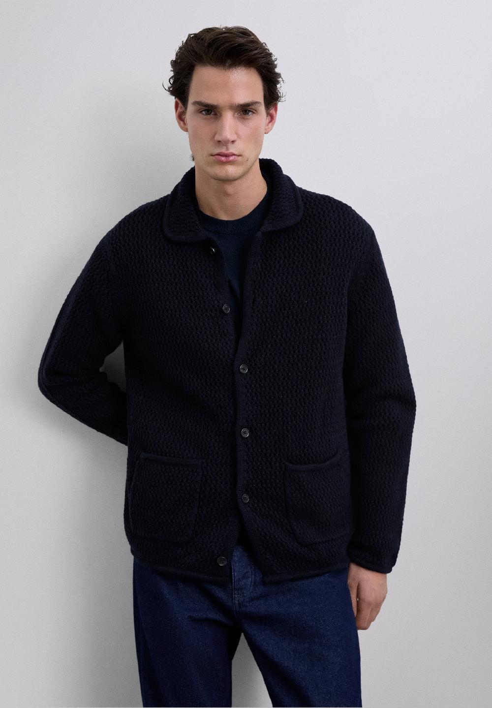 Scalpers COLLARED WOOL CARDIGAN NAVY