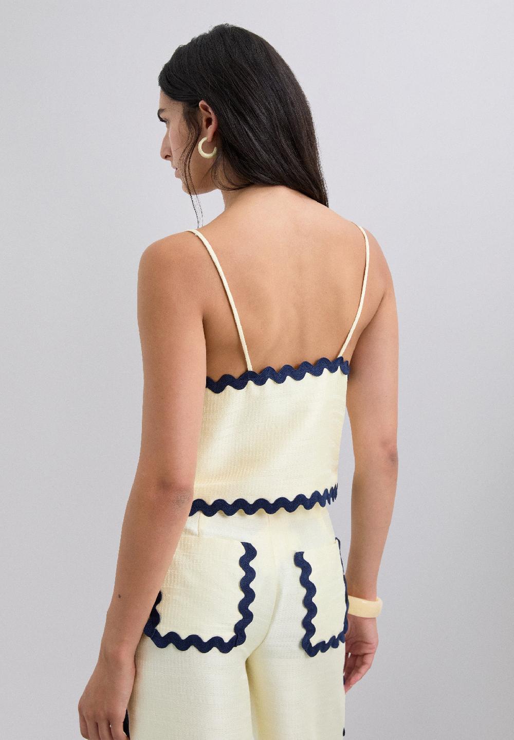 Scalpers CONTRAST SCALLOPED TOP NAVY/ECRU