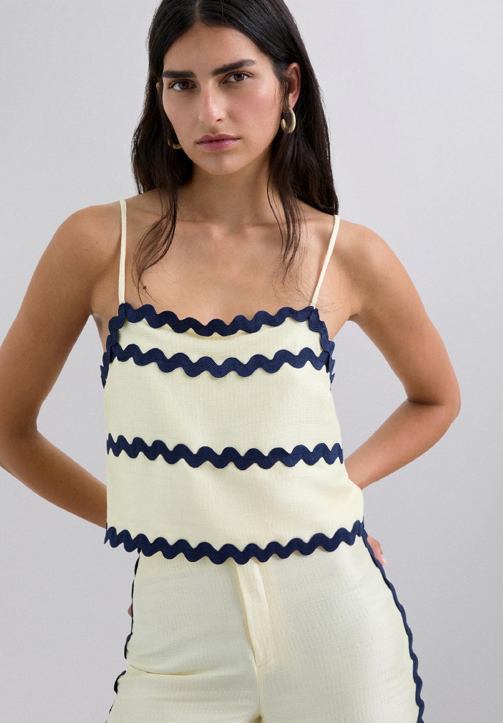 scalpers CONTRAST SCALLOPED TOP NAVY/ECRU