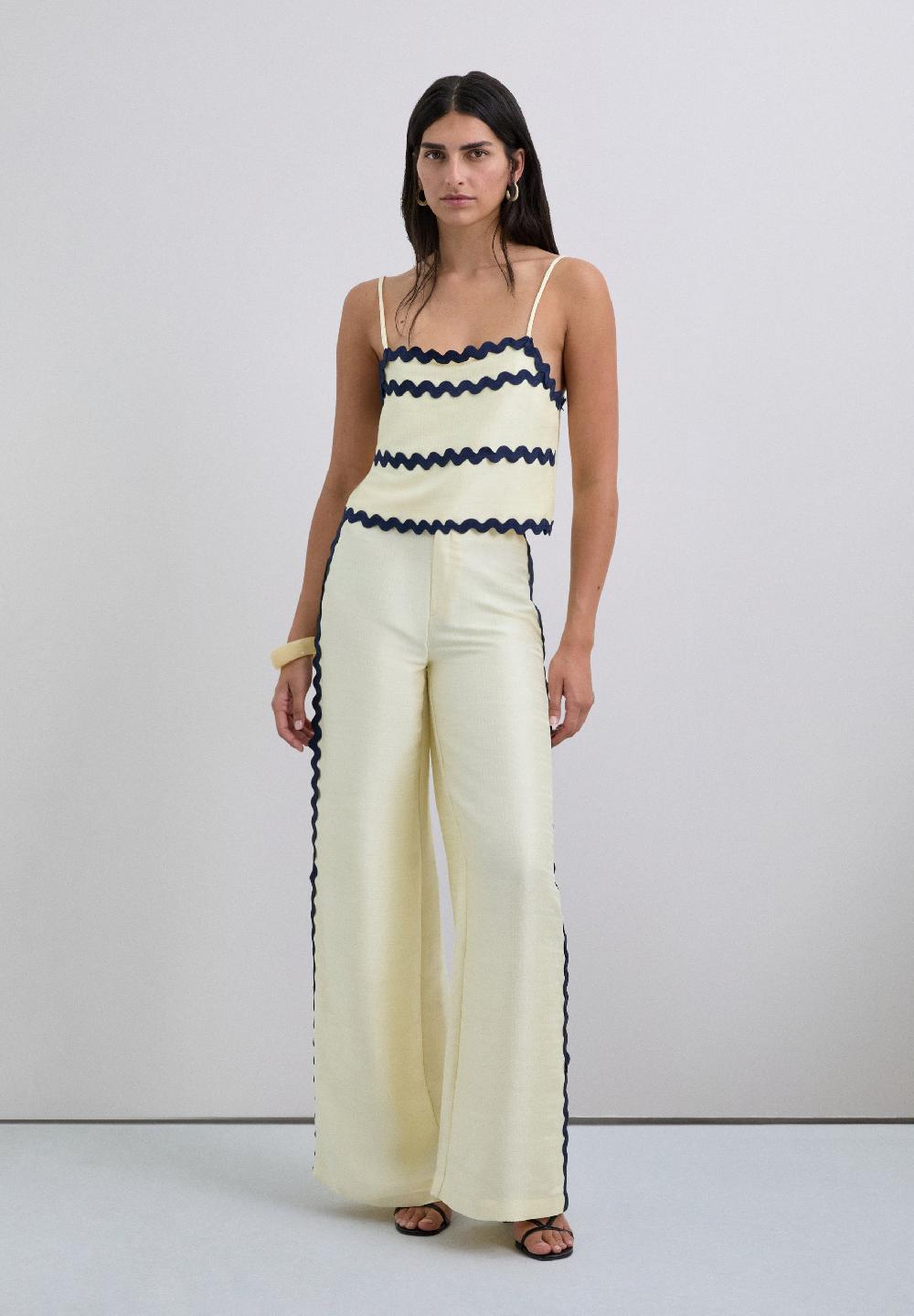 Scalpers CONTRAST SCALLOPED TROUSERS NAVY/ECRU