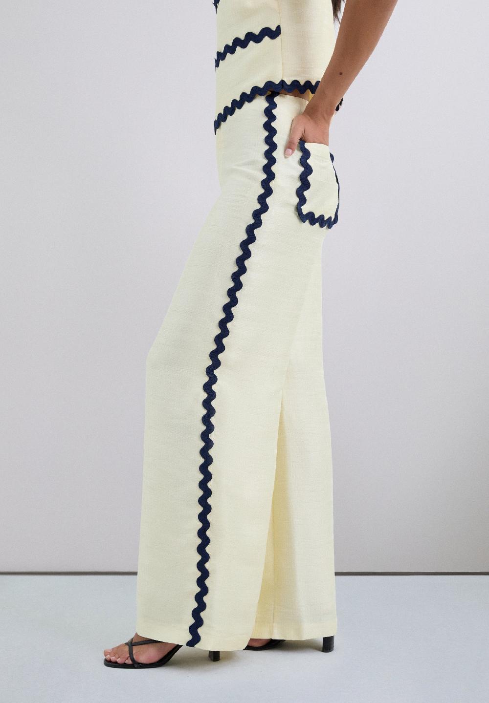 Scalpers CONTRAST SCALLOPED TROUSERS NAVY/ECRU