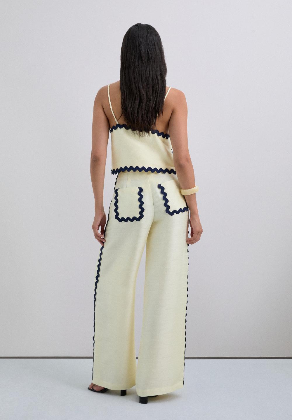 Scalpers CONTRAST SCALLOPED TROUSERS NAVY/ECRU