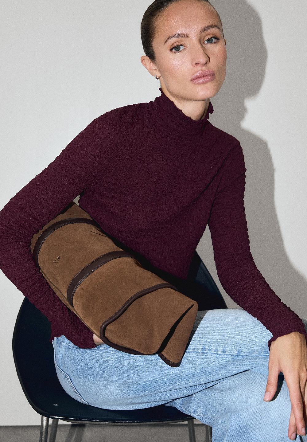 Scalpers CONTRAST SUEDE TOTE BAG BROWN