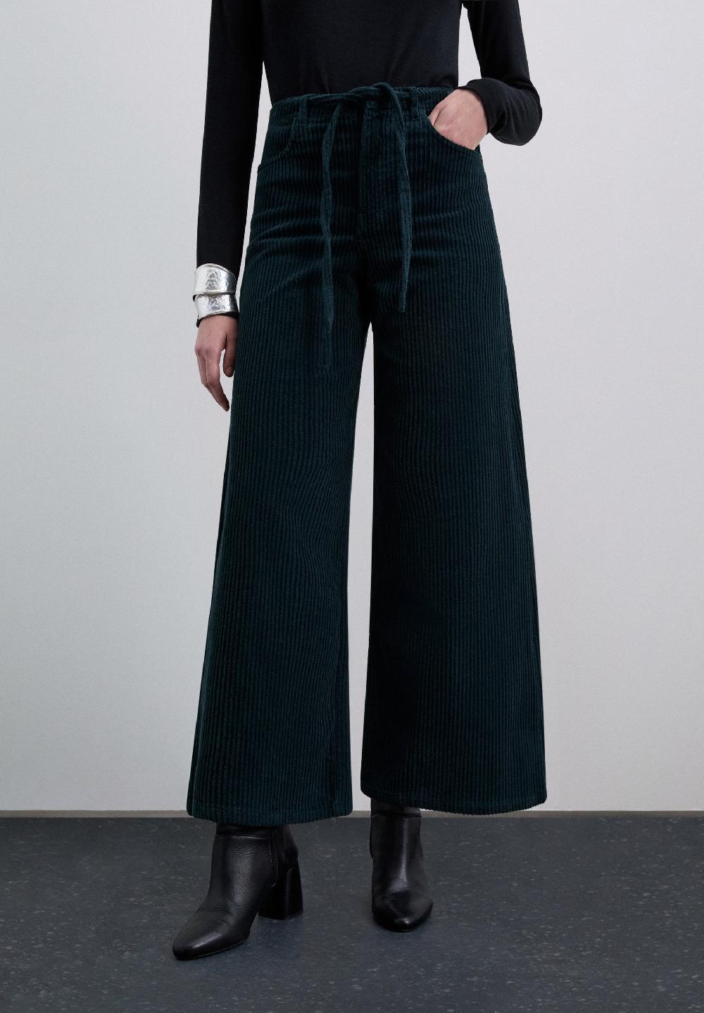 Scalpers CORDUROY DRAWSTRING TROUSERS. DARK GREEN