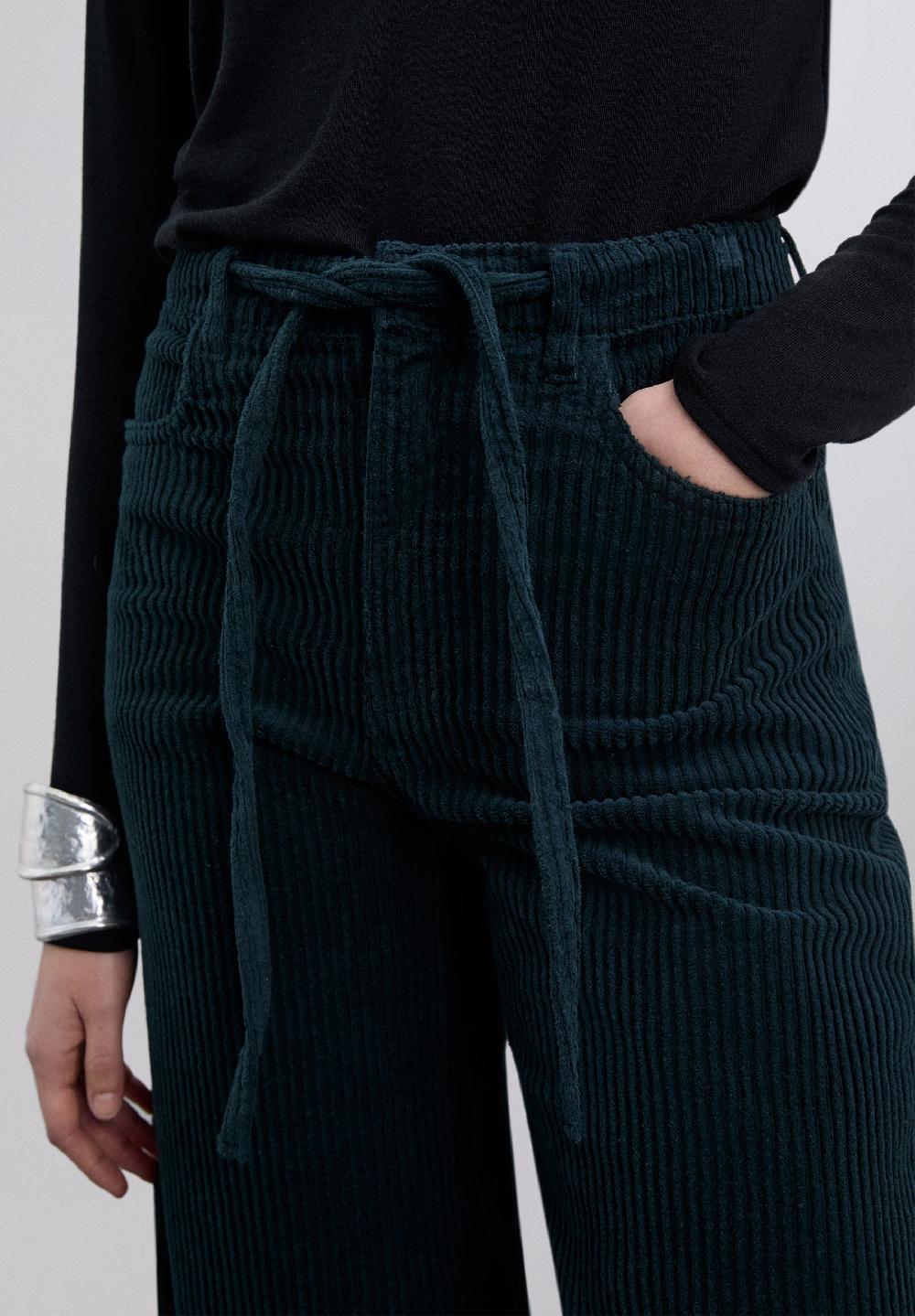 Scalpers CORDUROY DRAWSTRING TROUSERS. DARK GREEN