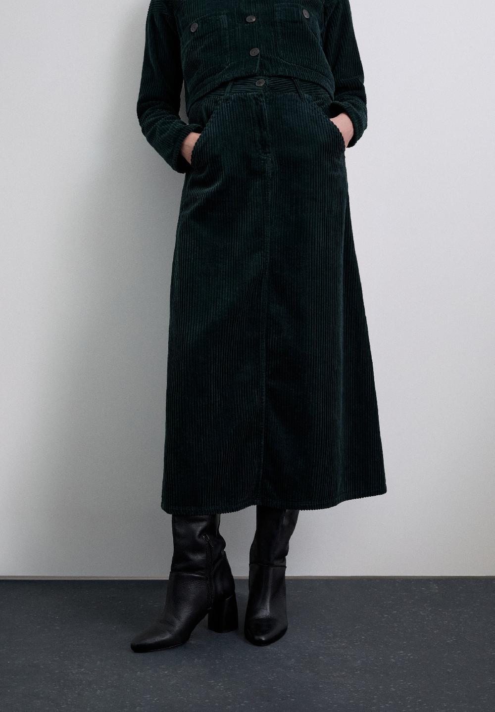 Scalpers CORDUROY MIDI SKIRT DARK GREEN