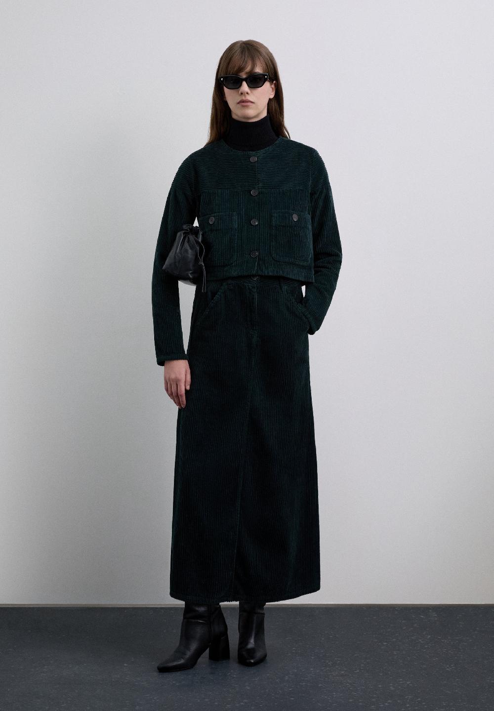 scalpers CORDUROY MIDI SKIRT DARK GREEN