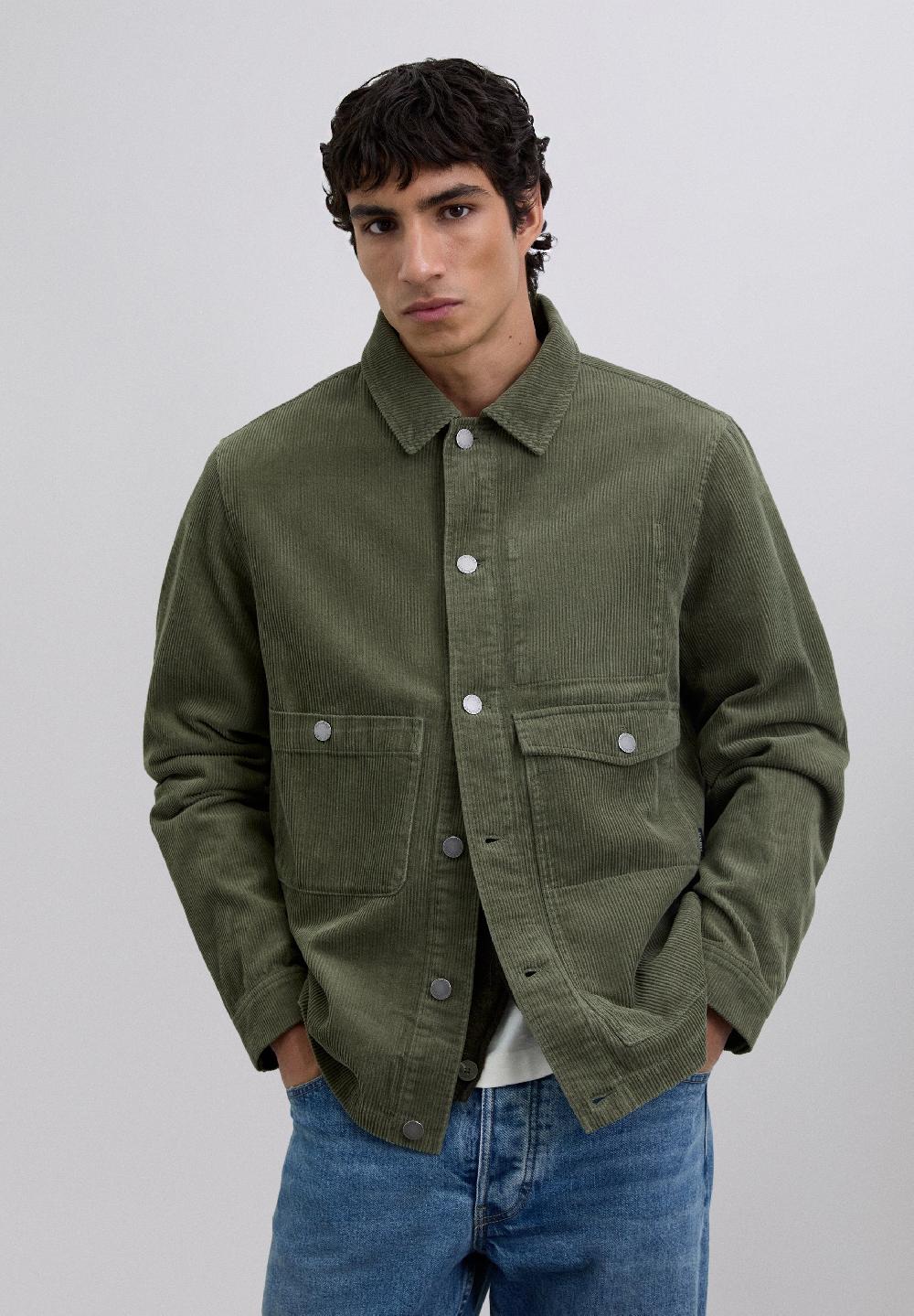 Scalpers CORDUROY OVERSHIRT WITH LOGO DARK KHAKI