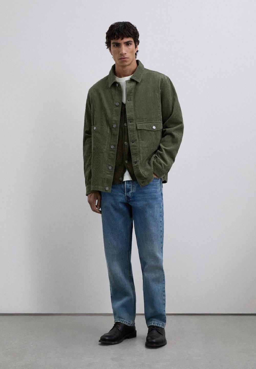 Scalpers CORDUROY OVERSHIRT WITH LOGO DARK KHAKI