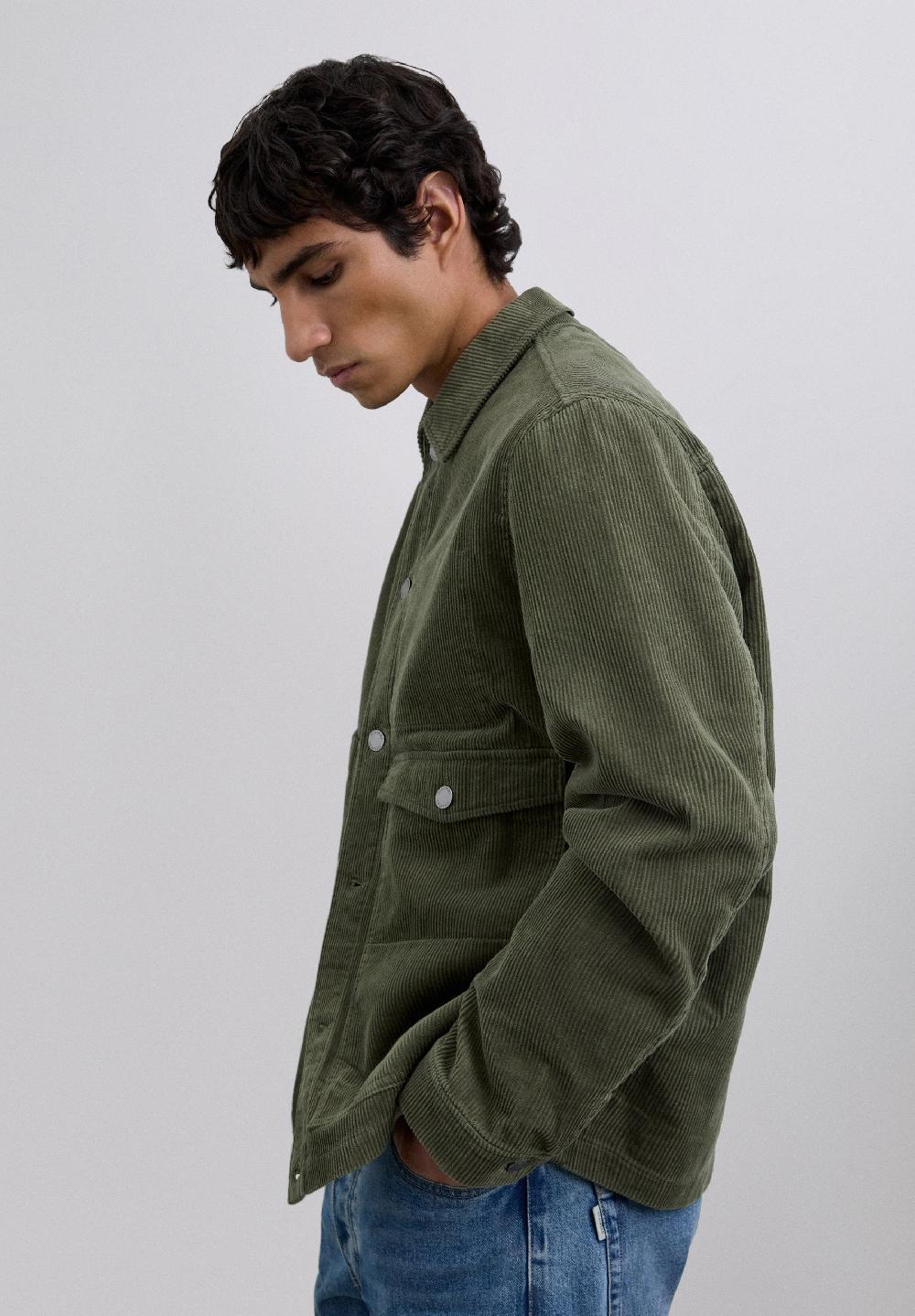 Scalpers CORDUROY OVERSHIRT WITH LOGO DARK KHAKI