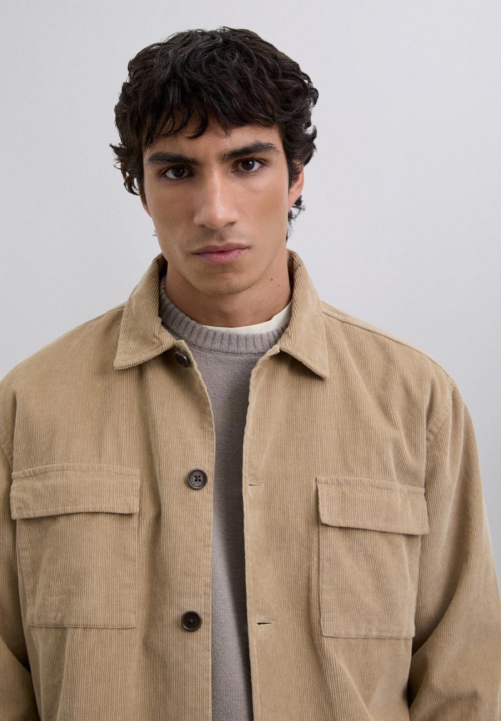 Scalpers CORDUROY OVERSHIRT WITH POCKETS BEIGE