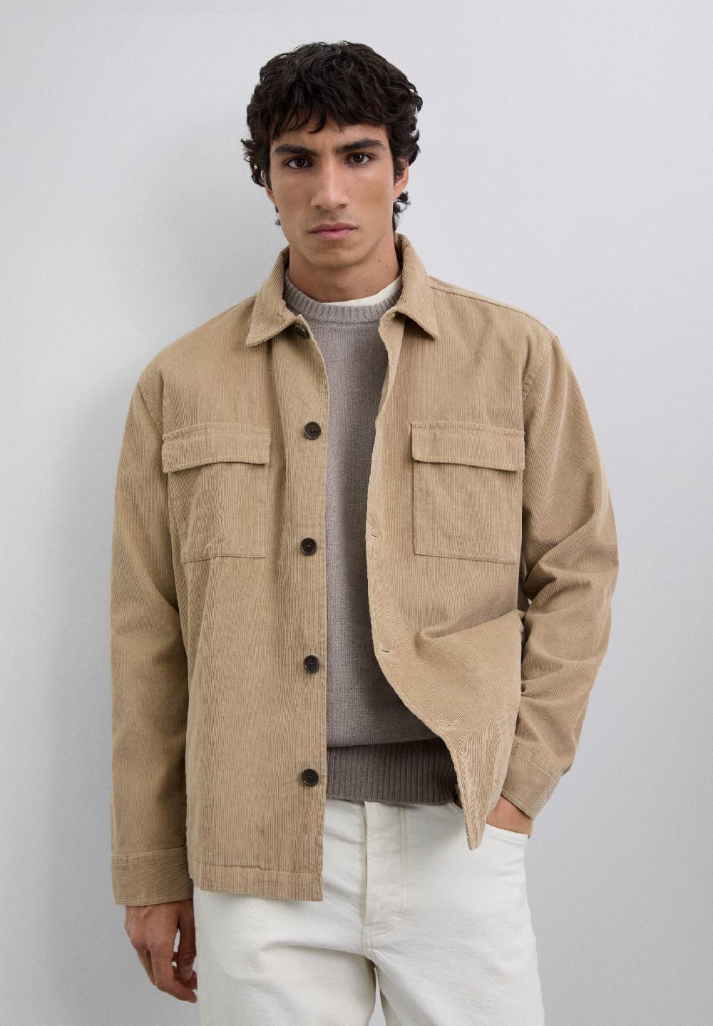 scalpers CORDUROY OVERSHIRT WITH POCKETS BEIGE
