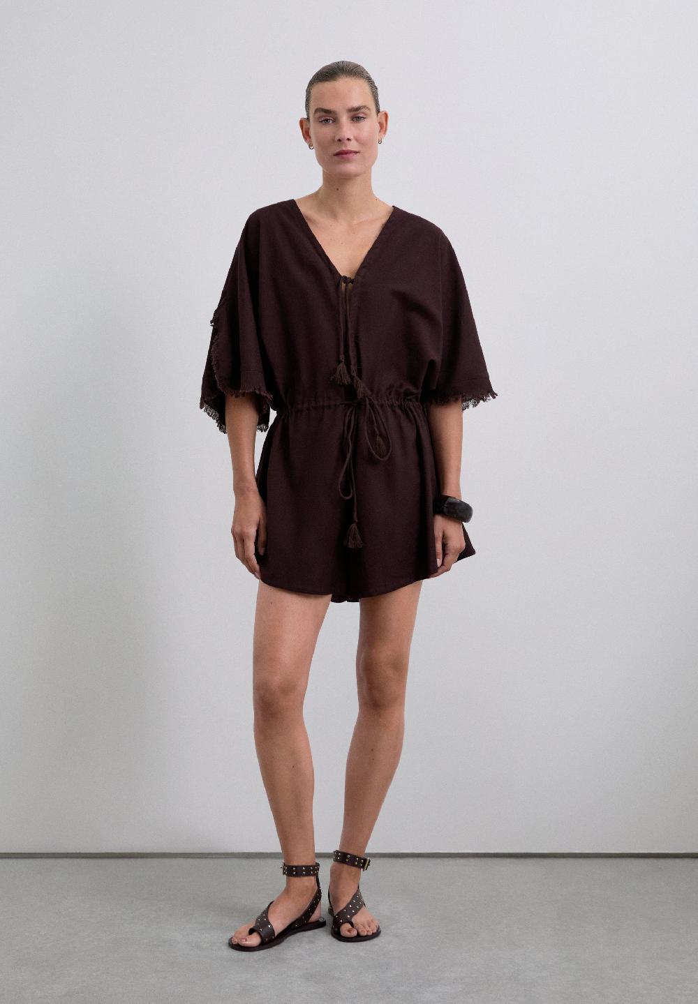 Scalpers COTTON AND LINEN JUMPSUIT BROWN