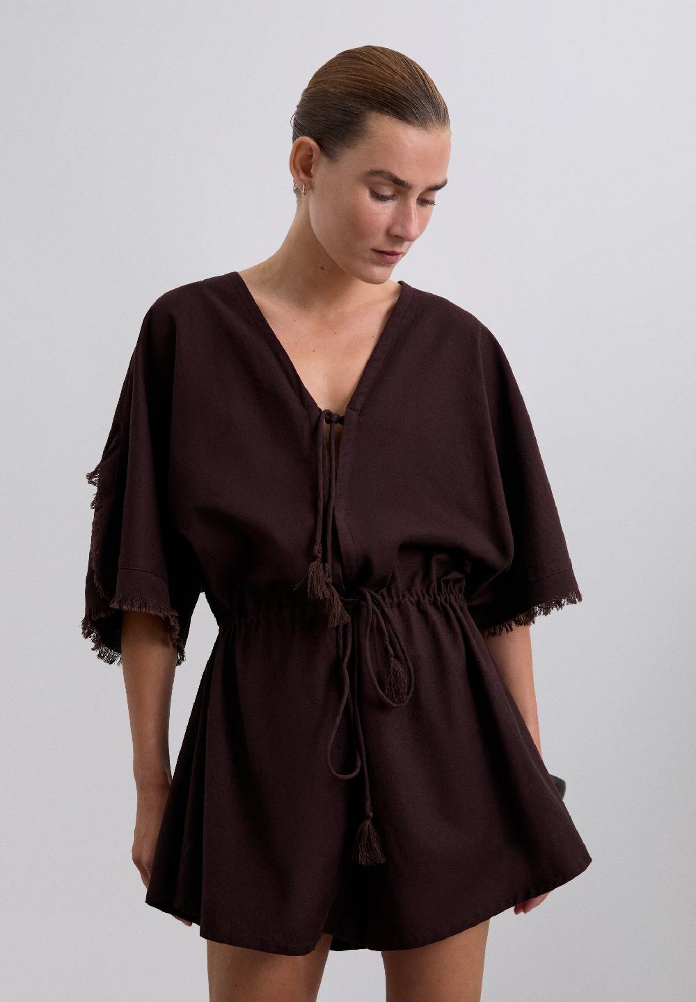 Scalpers COTTON AND LINEN JUMPSUIT BROWN