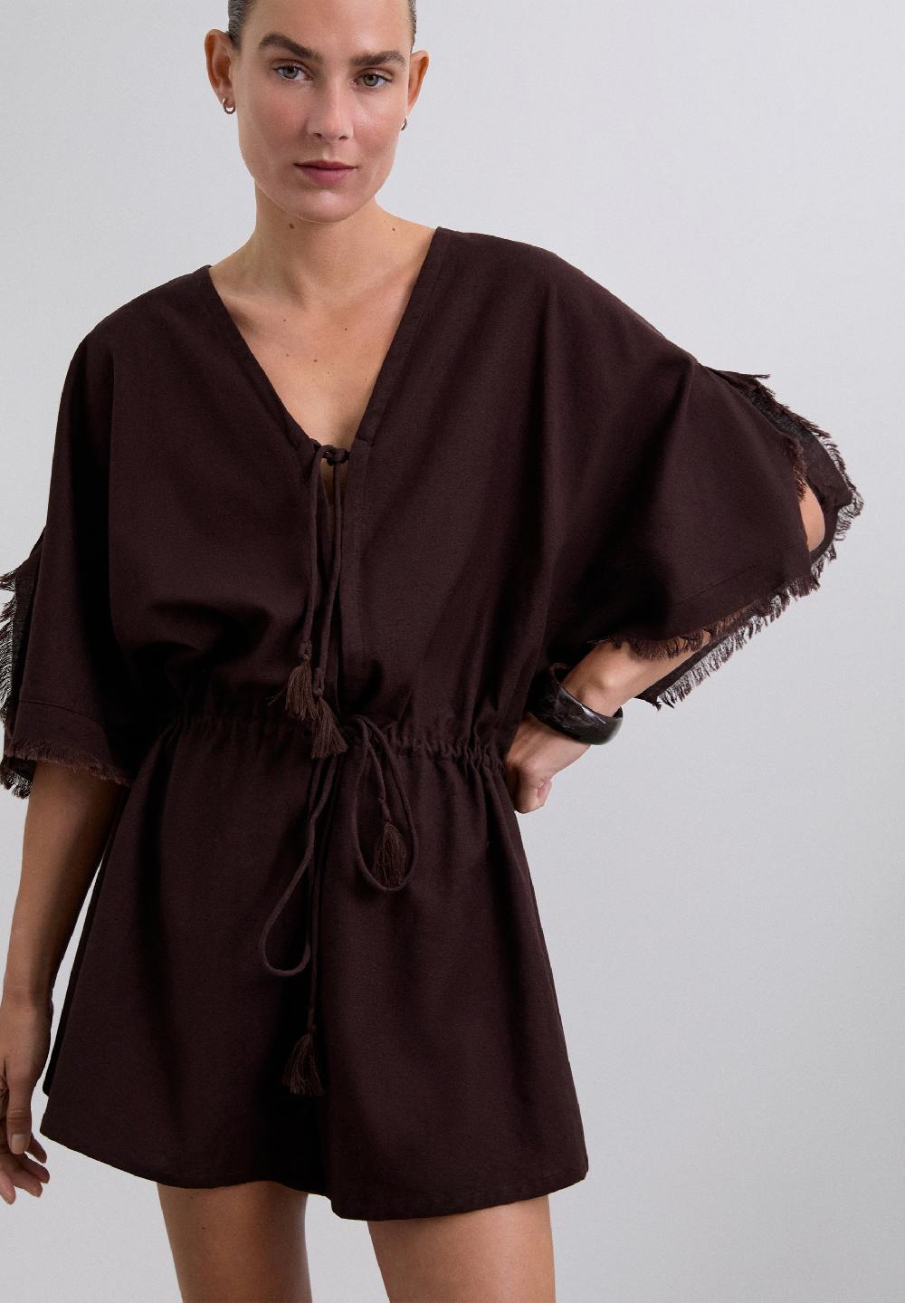 scalpers COTTON AND LINEN JUMPSUIT BROWN