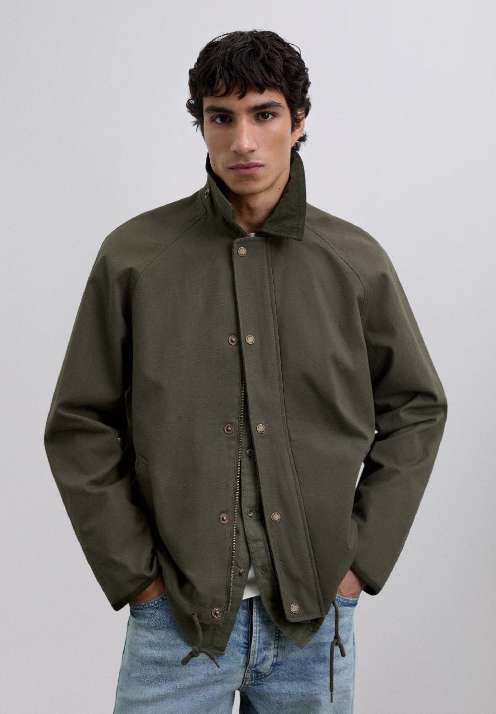 Scalpers COTTON JACKET WITH HOOD DARK KHAKI
