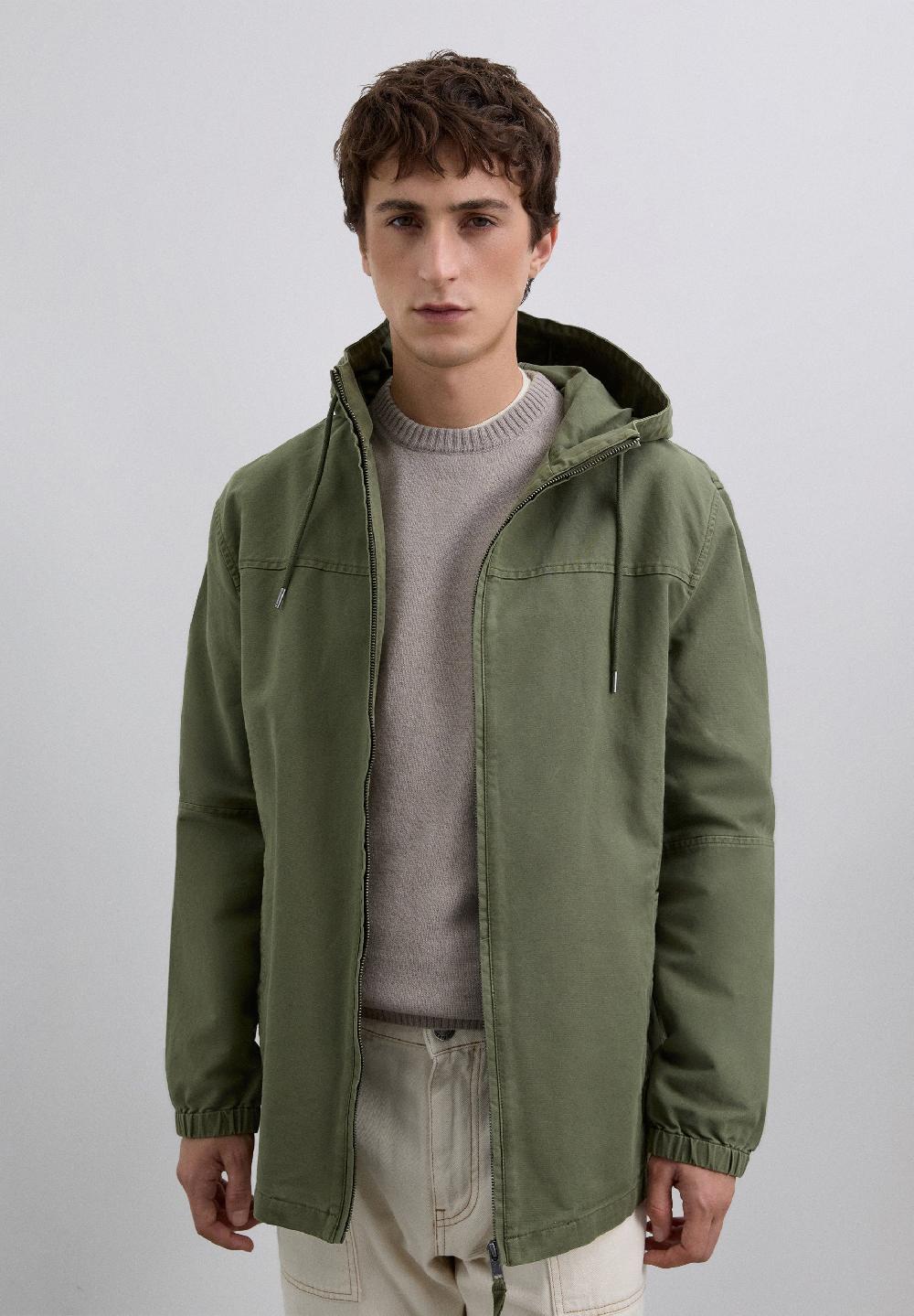 Scalpers COTTON JACKET WITH HOOD DARK KHAKI