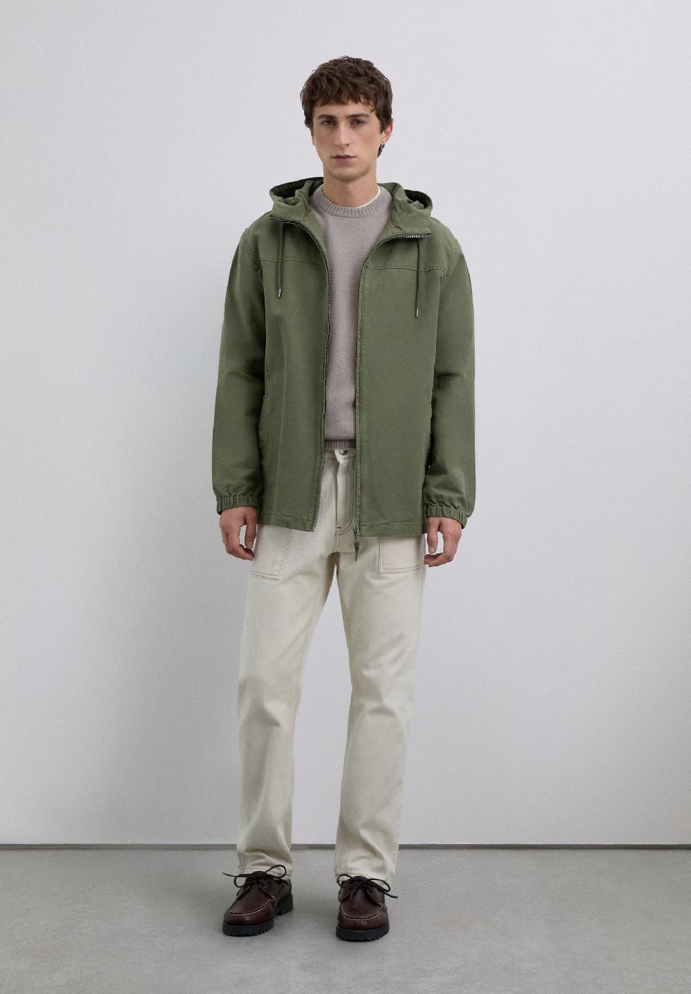 Scalpers COTTON JACKET WITH HOOD DARK KHAKI