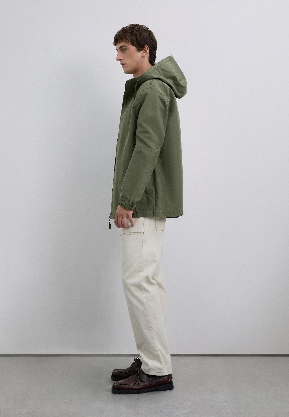Scalpers COTTON JACKET WITH HOOD DARK KHAKI