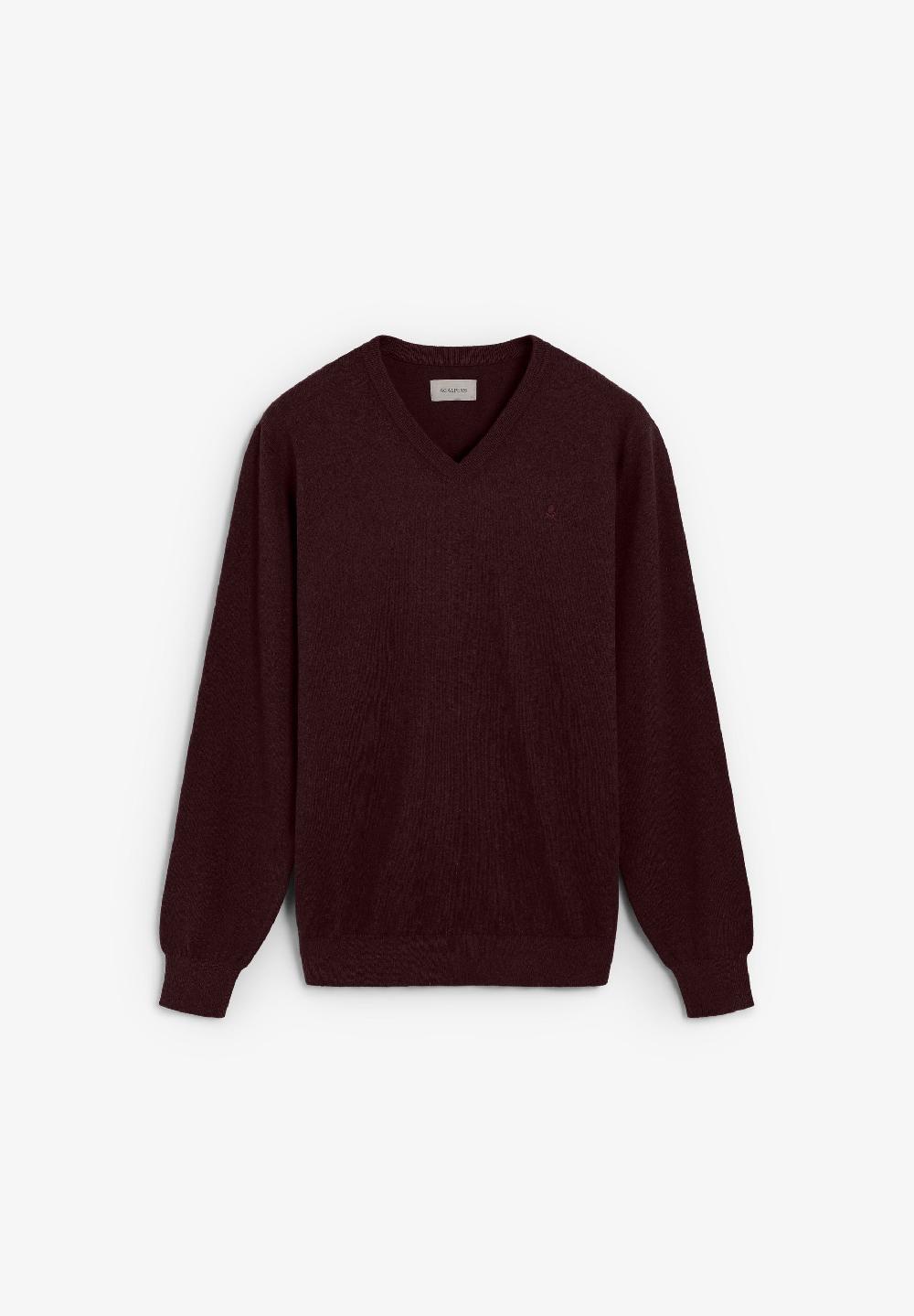 scalpers COTTON KNIT V-NECK SWEATER BURGUNDY