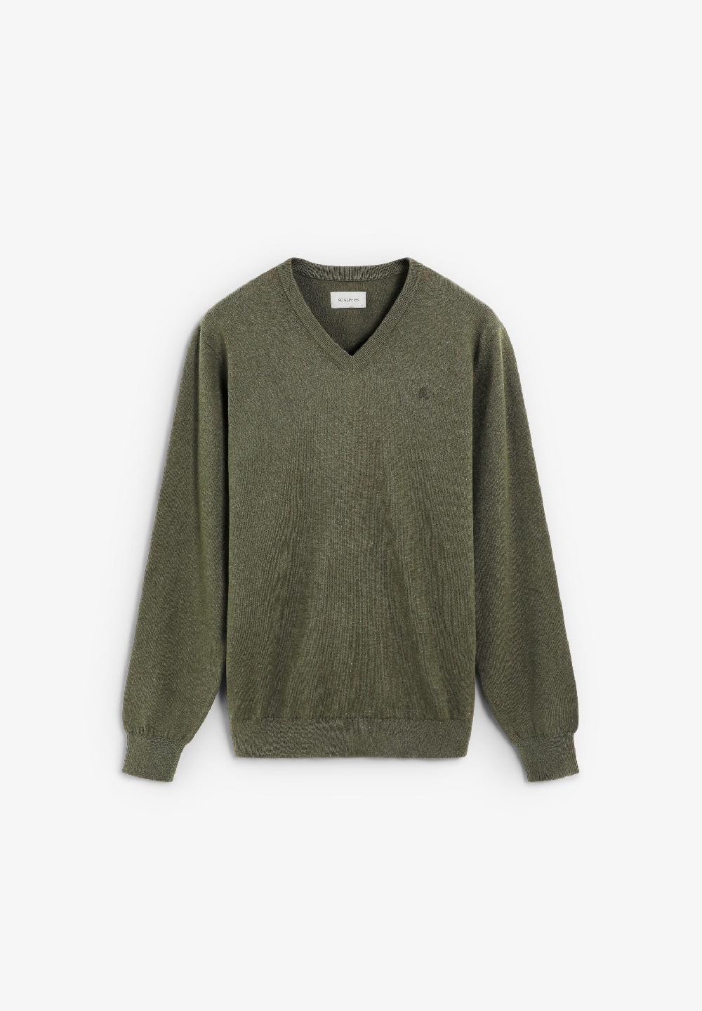 Scalpers COTTON KNIT V-NECK SWEATER LIGHT KHAKI