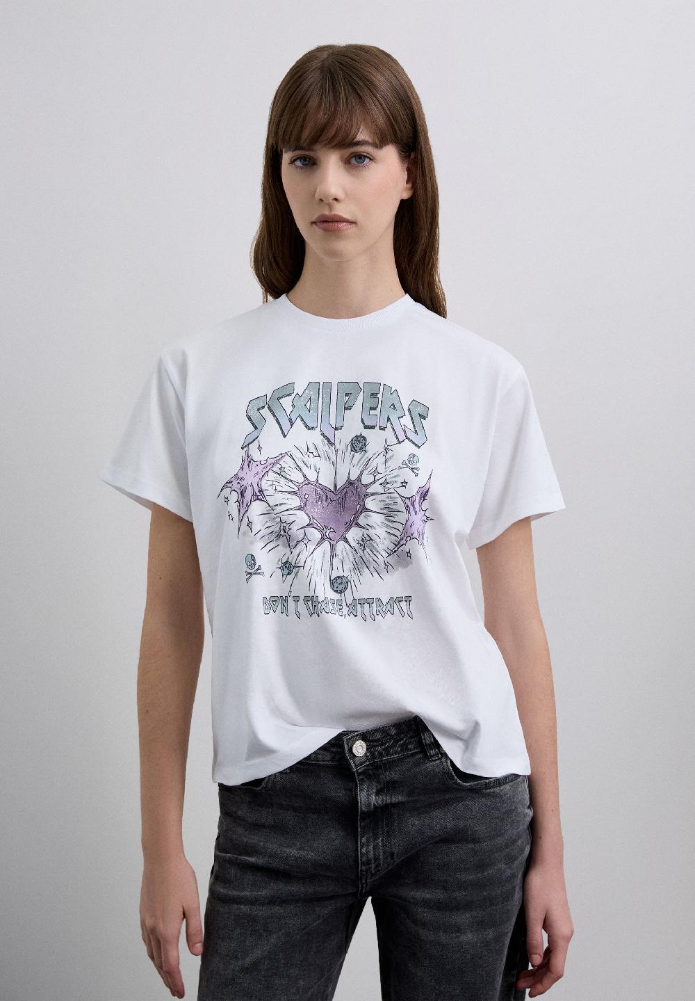 Scalpers COTTON T-SHIRT WITH FRONT PRINT WHITE