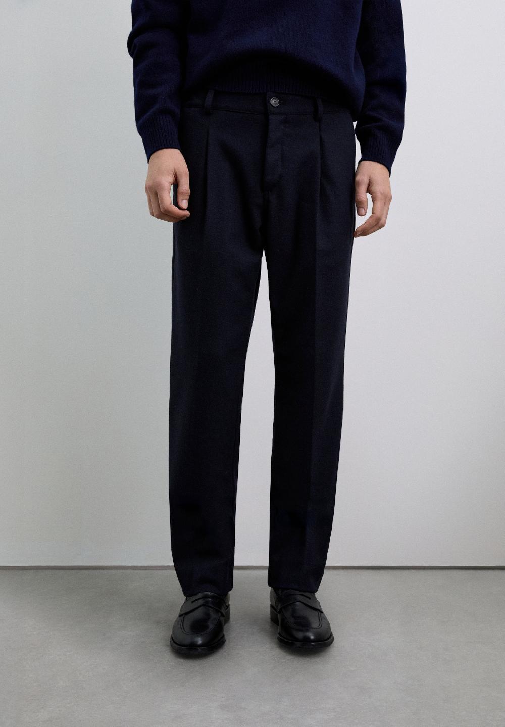 Scalpers DARTED WOOL BLEND TROUSERS NAVY