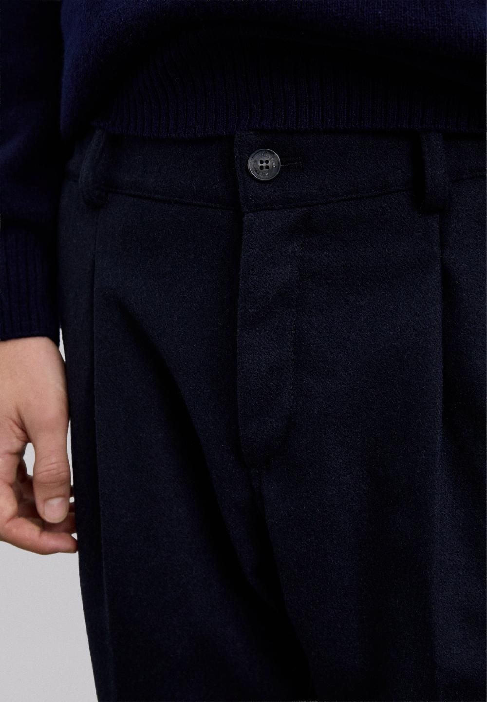 Scalpers DARTED WOOL BLEND TROUSERS NAVY