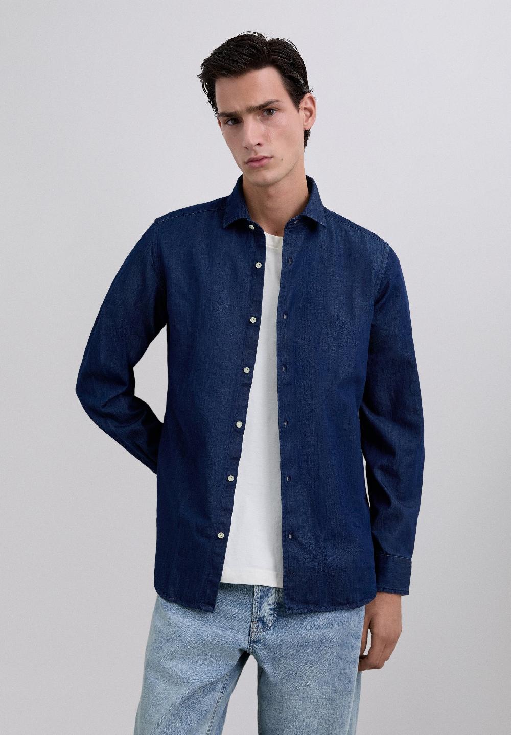 Scalpers DENIM COTTON SHIRT DARK BLUE DENIM