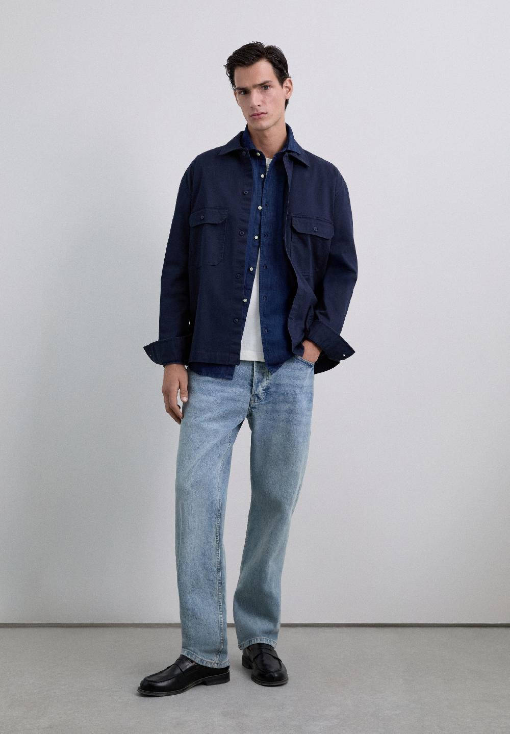 Scalpers DENIM COTTON SHIRT DARK BLUE DENIM