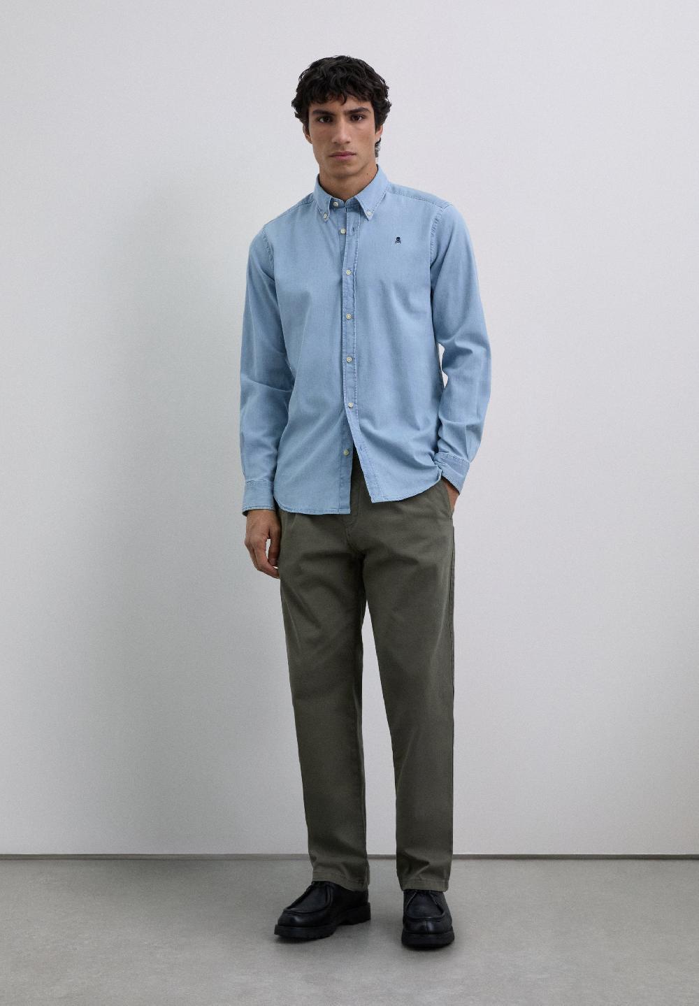 Scalpers DENIM COTTON SHIRT LIGHT BLUE DENIM