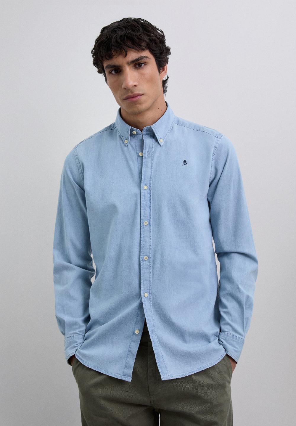 Scalpers DENIM COTTON SHIRT LIGHT BLUE DENIM