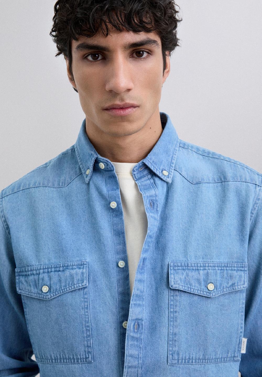 Scalpers DENIM COTTON SHIRT LIGHT BLUE DENIM