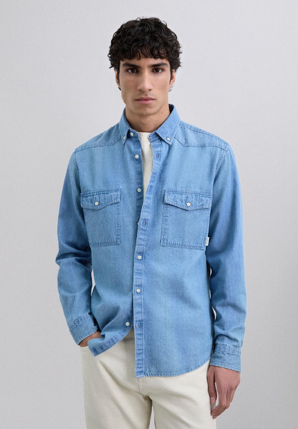 Scalpers DENIM COTTON SHIRT LIGHT BLUE DENIM