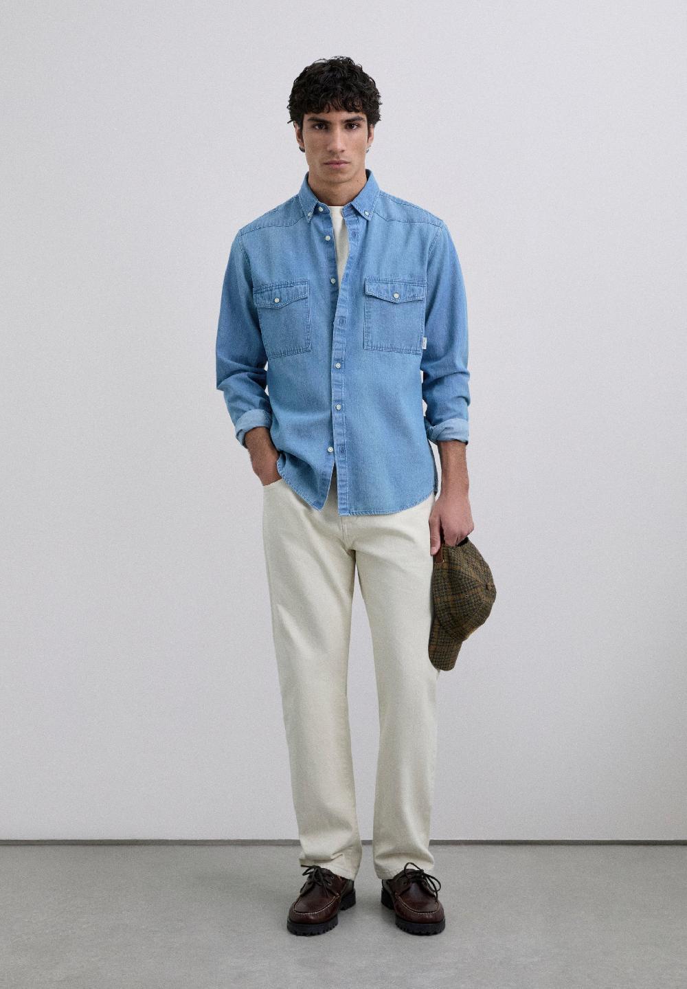 Scalpers DENIM COTTON SHIRT LIGHT BLUE DENIM