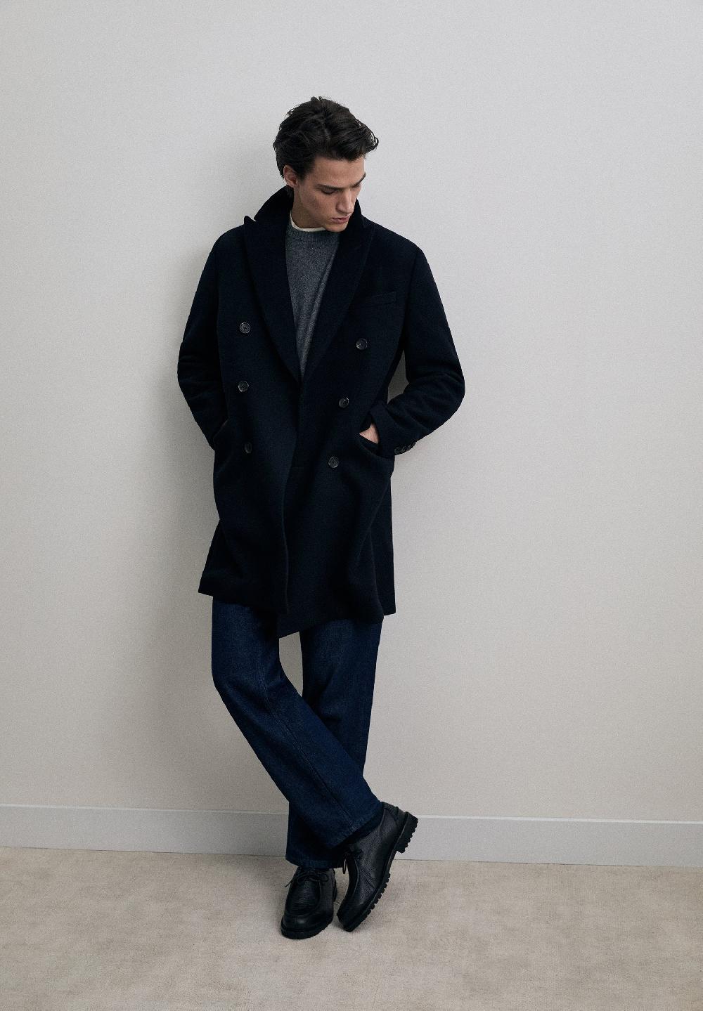 Scalpers DOUBLE-BREASTED WOOL BLEND COAT NAVY