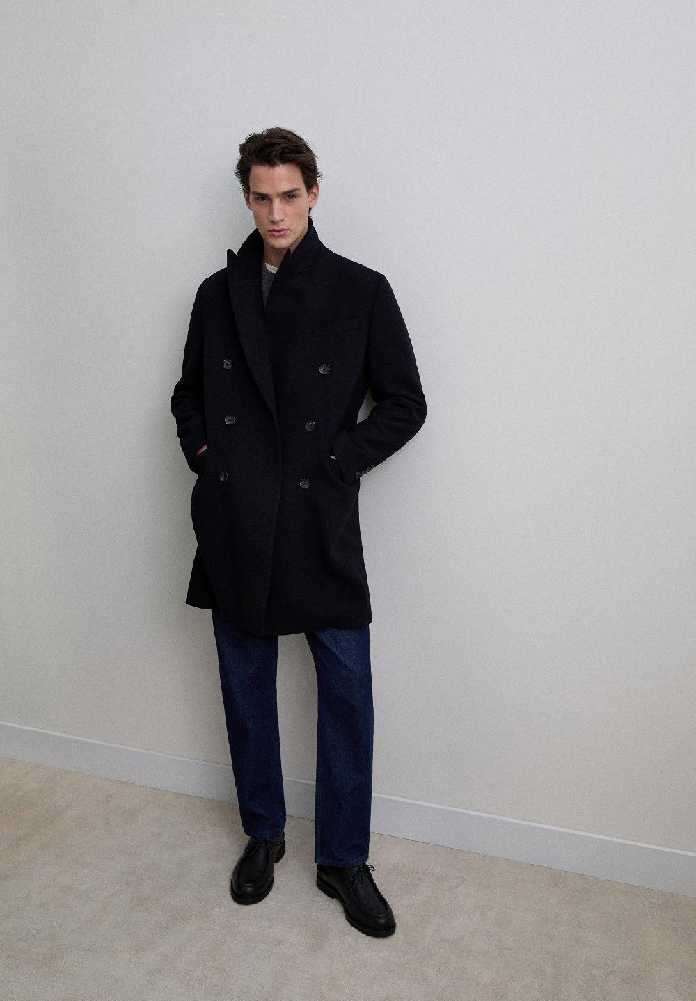Scalpers DOUBLE-BREASTED WOOL BLEND COAT NAVY
