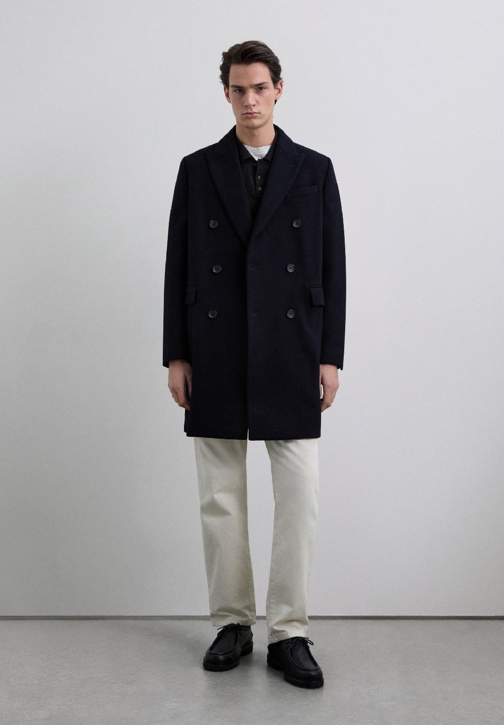 Scalpers DOUBLE-BREASTED WOOL BLEND COAT NAVY
