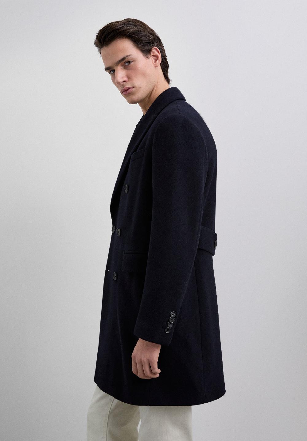 Scalpers DOUBLE-BREASTED WOOL BLEND COAT NAVY