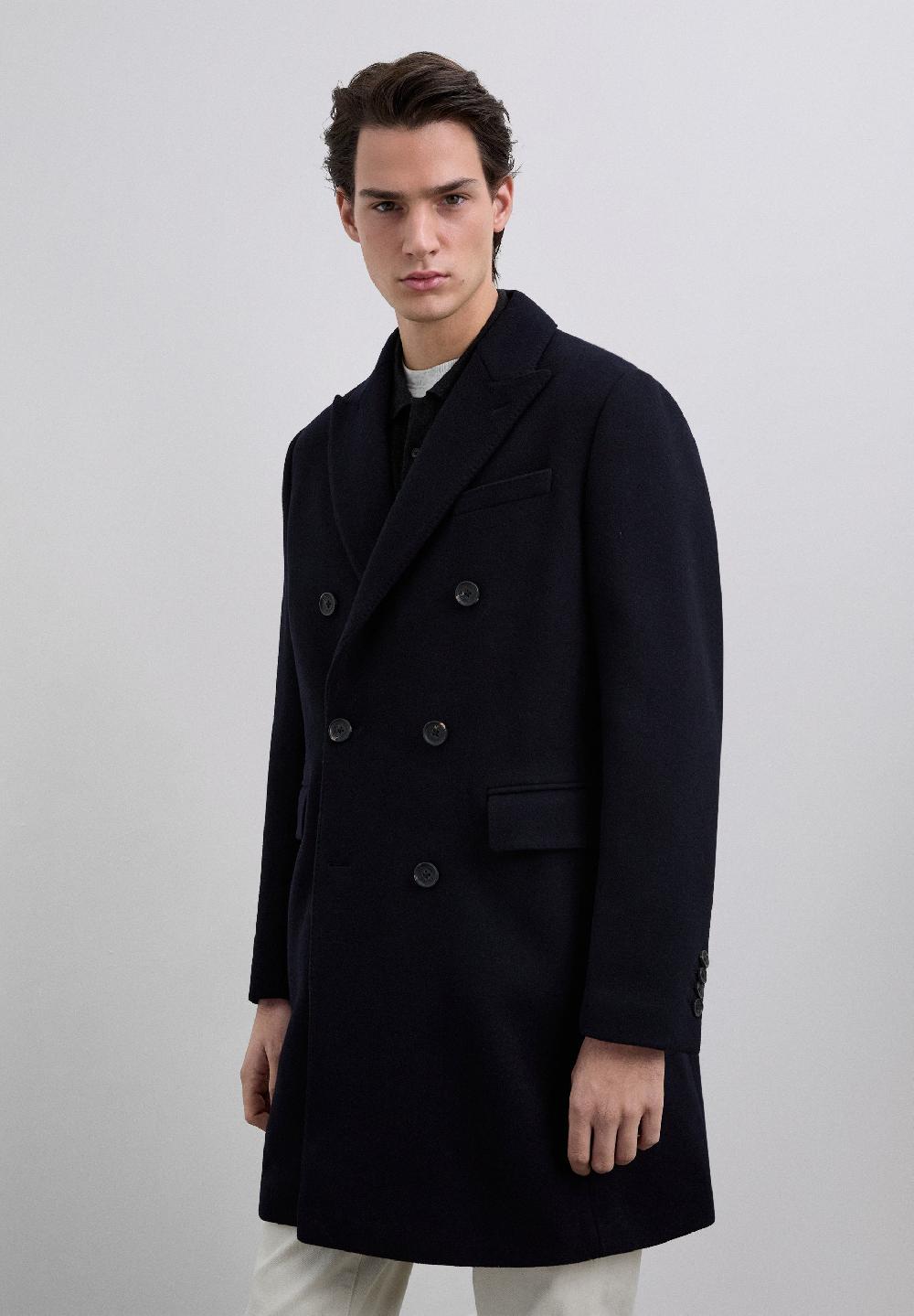 scalpers DOUBLE-BREASTED WOOL BLEND COAT NAVY